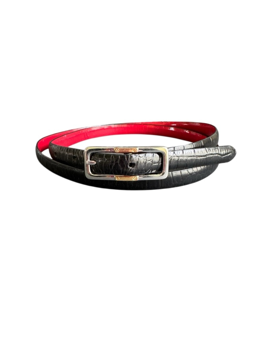 Ralph Lauren Reversible Belt Black Croc Embossed Red Patent Leather Skinny Large